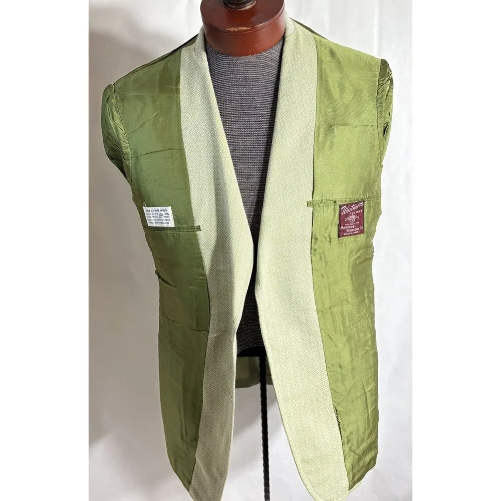 Vtg Men’s 40R Sport Coat Jacket Blazer Green Polyester Belted Textured Western